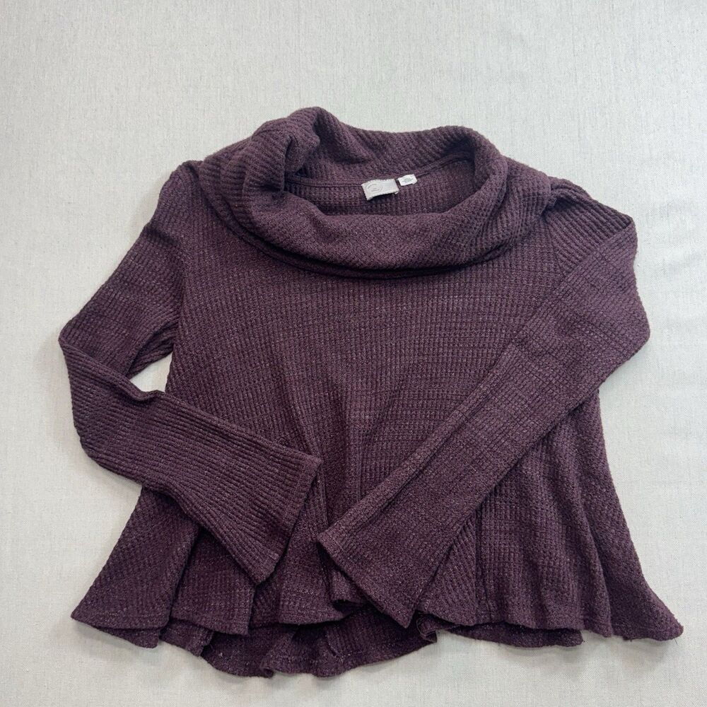 Postmark Anthropologie Sz S Maurisa Maroon Waffle Knit Cowl Neck Long Sleeve Top
